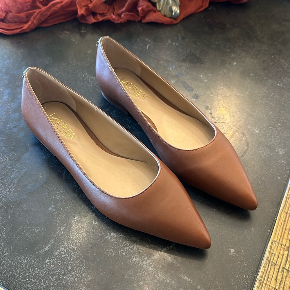 Lauren Ralph Lauren Brown Pointed-Toe Ballet Flats